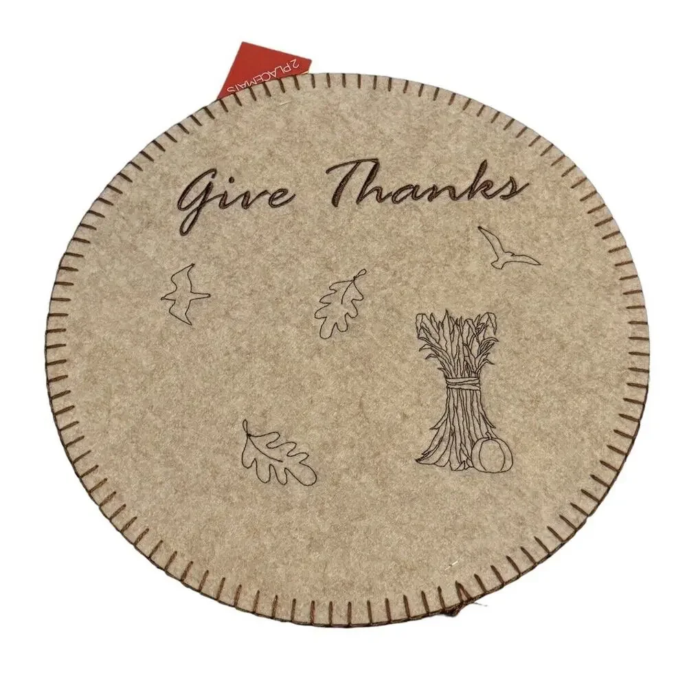 4 Round Place Mats Thanksgiving Autumn Gather Together Give Thanks Embroidered